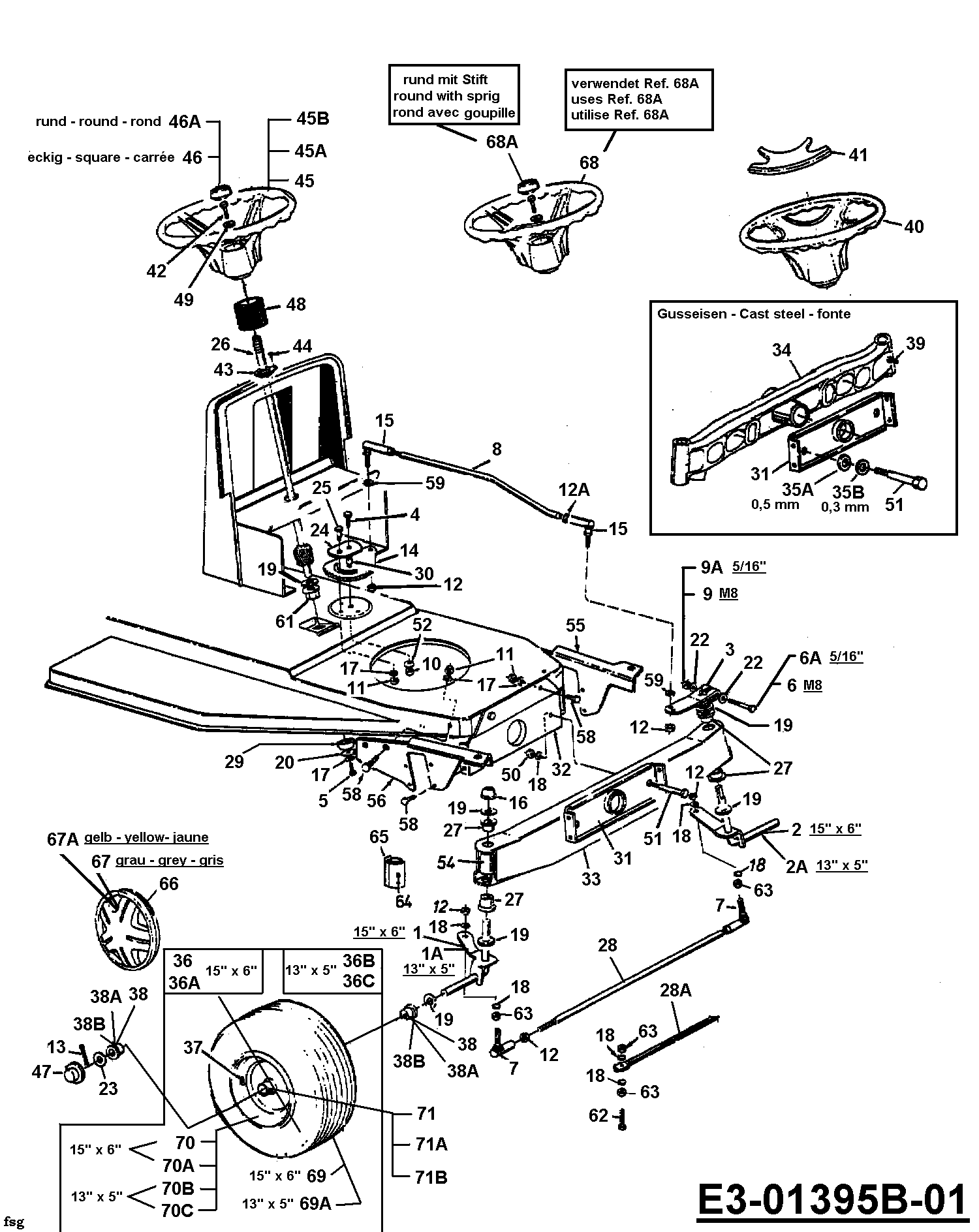 Lenkung, Räder vorne, Vorderachse, 13AL473F601 (2001), BA 125/91, Rasentraktoren, Bricobi